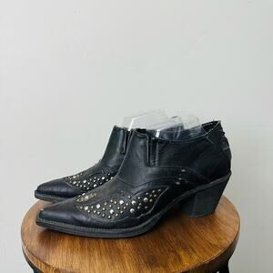Roper Studded Black Leather Heeled Booties Women’s Size 7